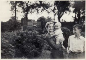 Janet Bitton Holding Mike Bitton With Peter Stood To The Right In The Garden Of Home Farm Circa 1953